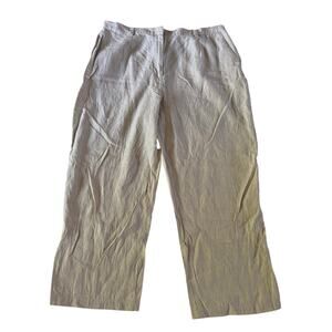 JM Collection Cream 100% Linen Wide Leg Trouser Pant Plus Size 18W Stretch